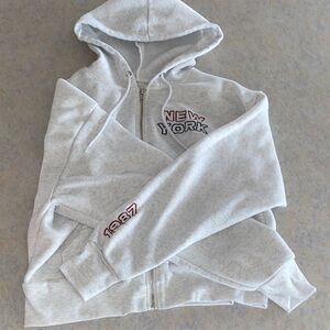 Rue21 Light Gray Zip-Up Hoodie with 'New York' Embroidery